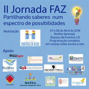 Arte em azul do cartaz da II Jornada FAZ: Partilhando saberes num espectro de possibilidades, com as logomarcas do promotores e apoiadores do evento